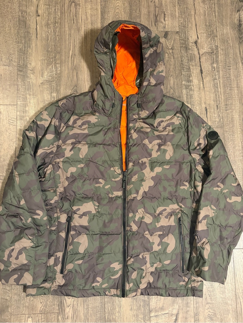Michael Kors Men's Camouflage Puffer Jacket with Orange Lining